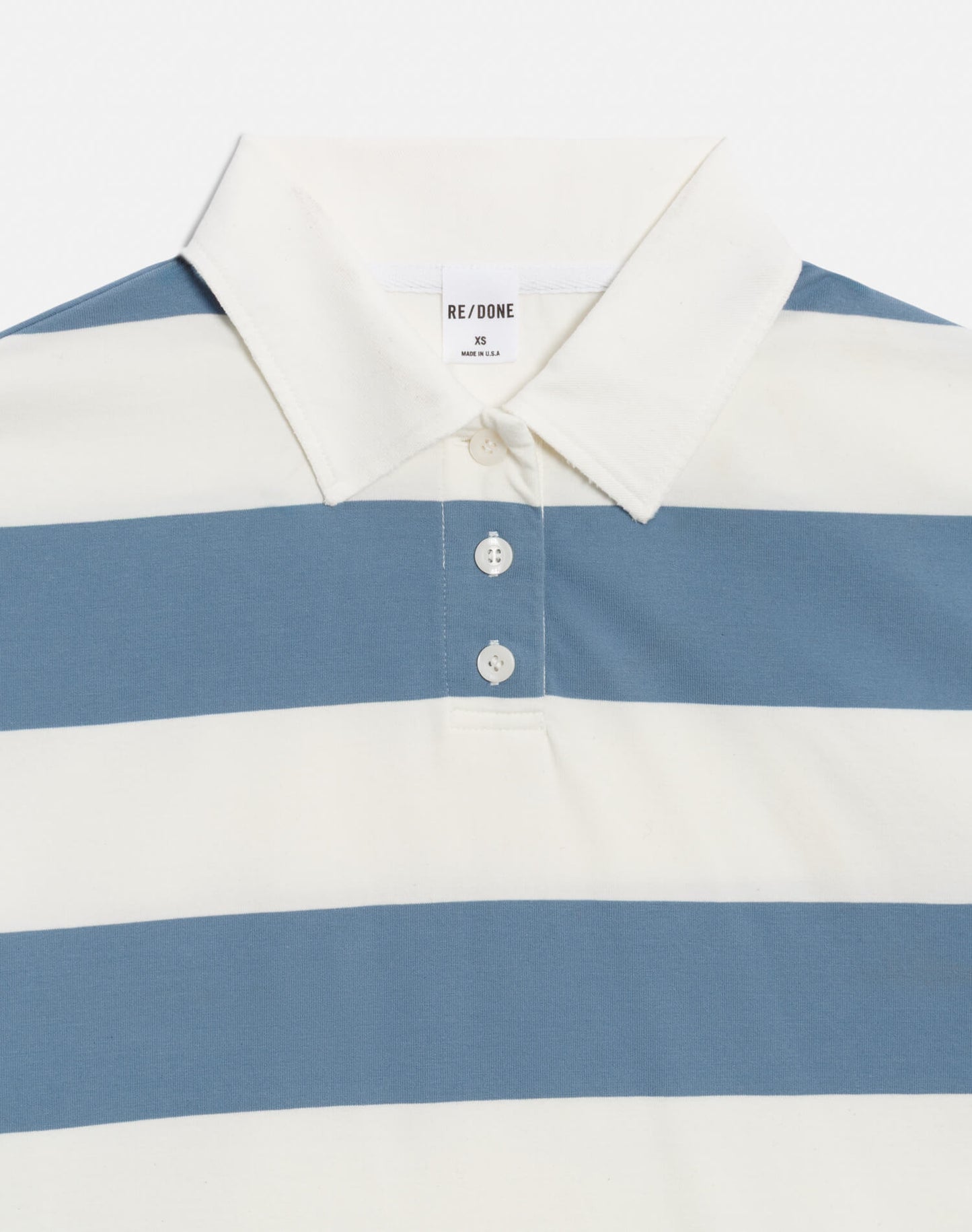 RE/DONE Cut Off Rugby Polo, Blue & Ivory
