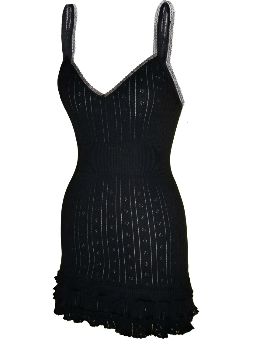 Pretties V-neck Frilly Cha Cha Dress, Black Satine Pretties V-neck Frilly Cha Cha Dress, Black Satine