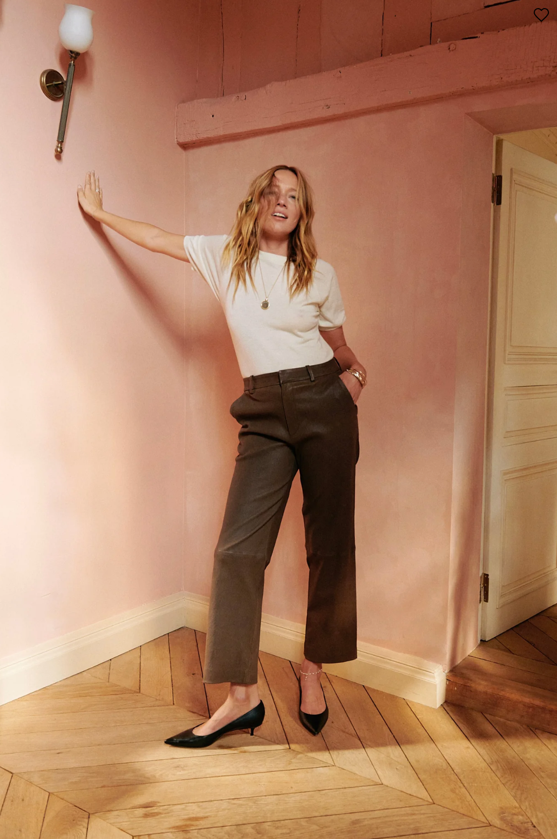 SPRWMN Truffle Leather Cropped Trousers