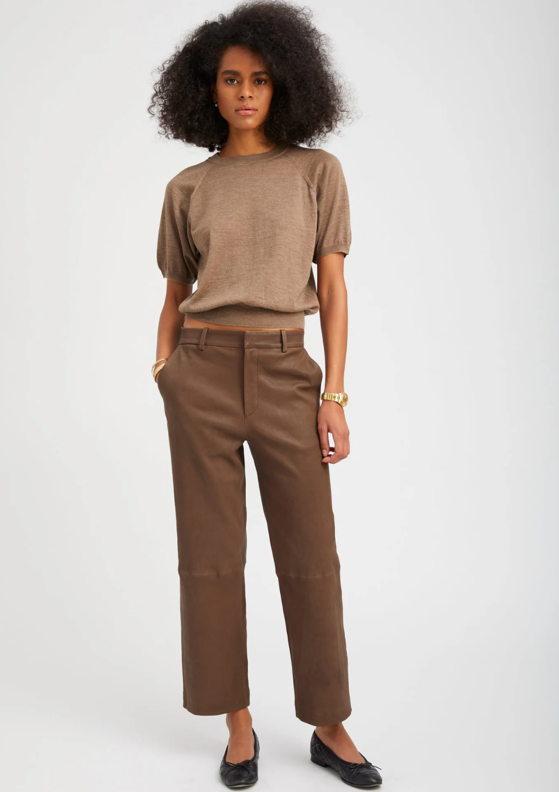 SPRWMN Truffle Leather Cropped Trousers