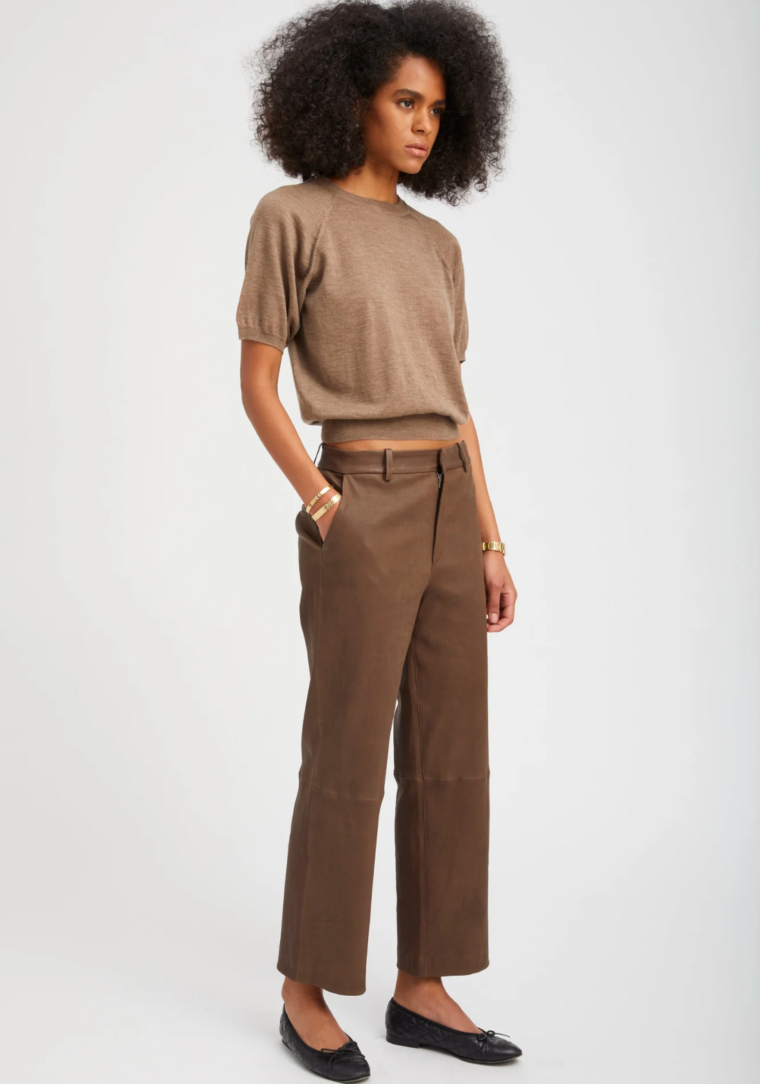 SPRWMN Truffle Leather Cropped Trousers