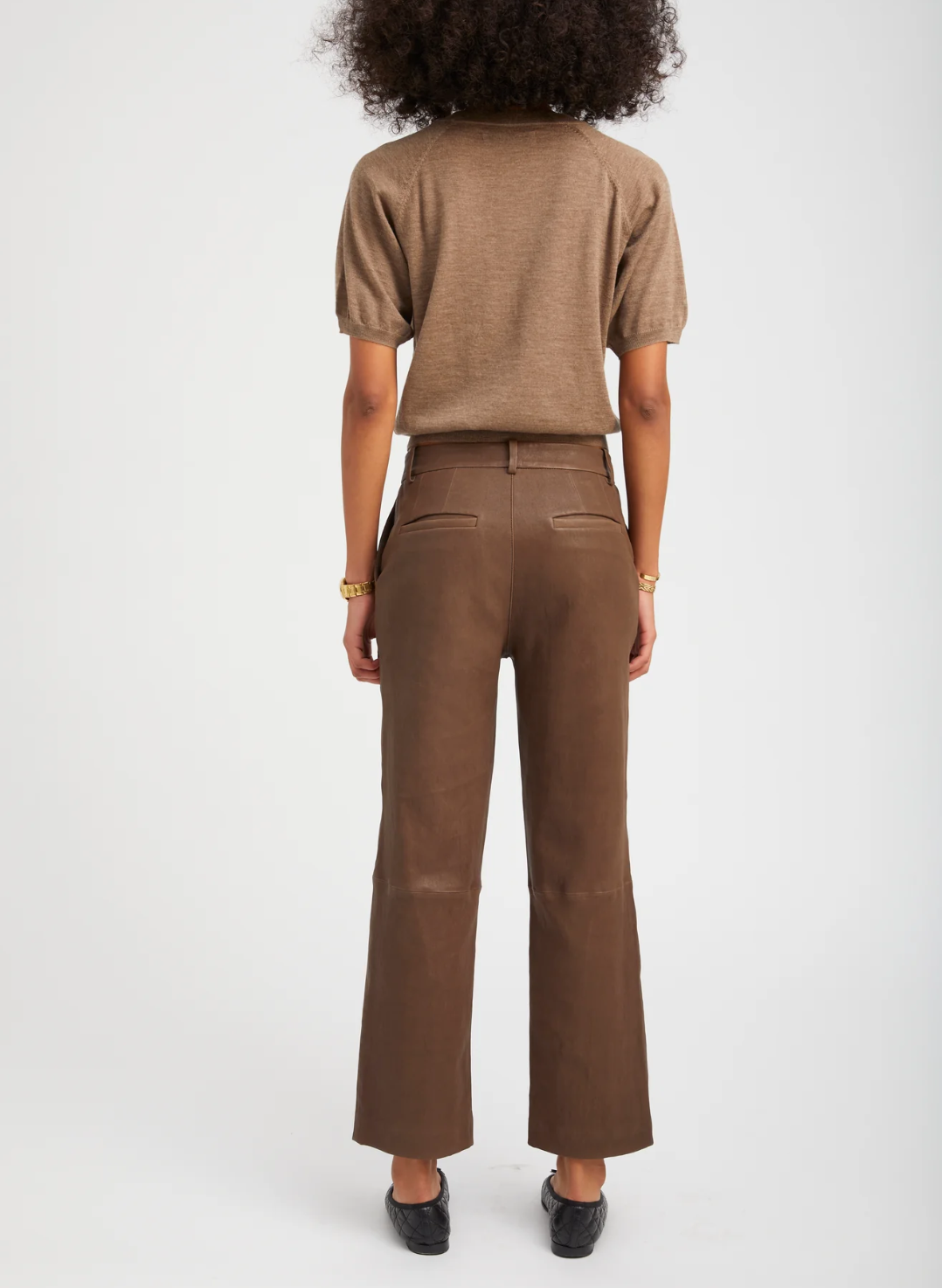 SPRWMN Truffle Leather Cropped Trousers