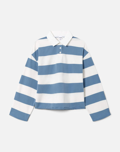 RE/DONE Cut Off Rugby Polo, Blue & Ivory