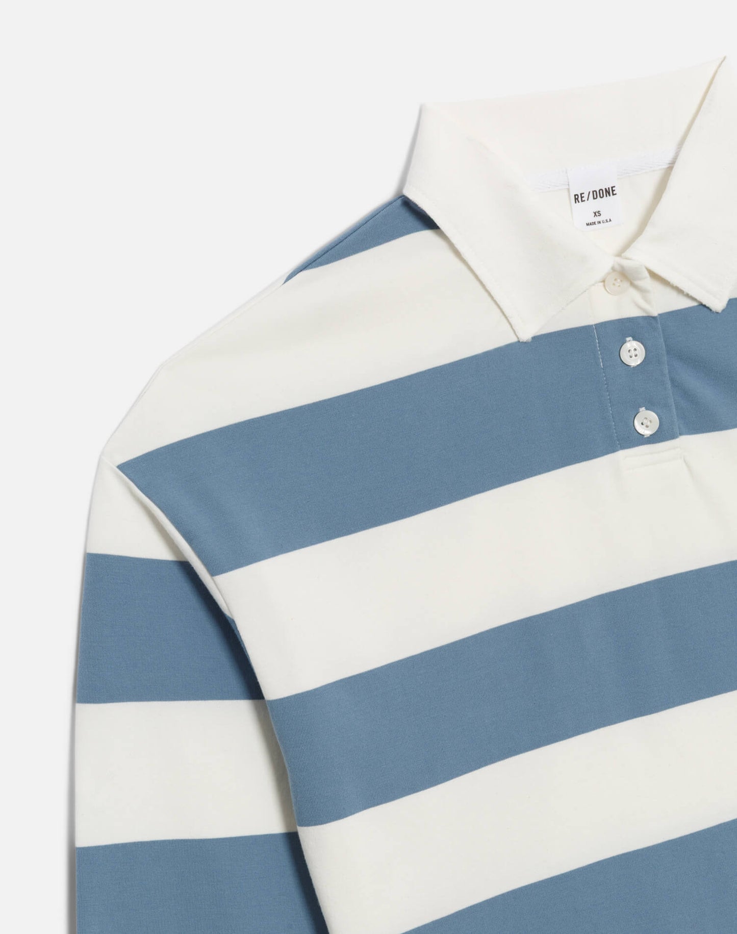 RE/DONE Cut Off Rugby Polo, Blue & Ivory