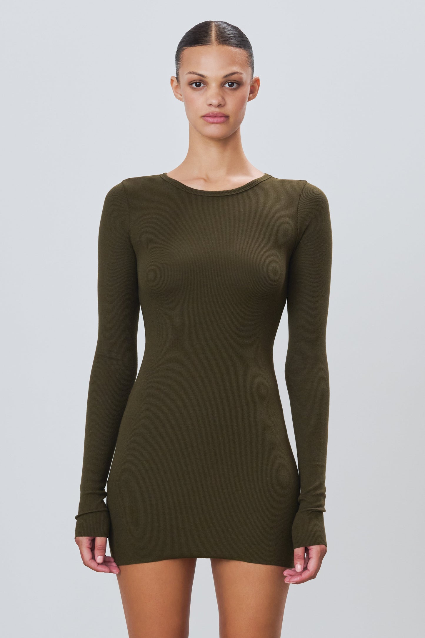 Éterne Long Sleeve crew Neck Mini Dress, Moss