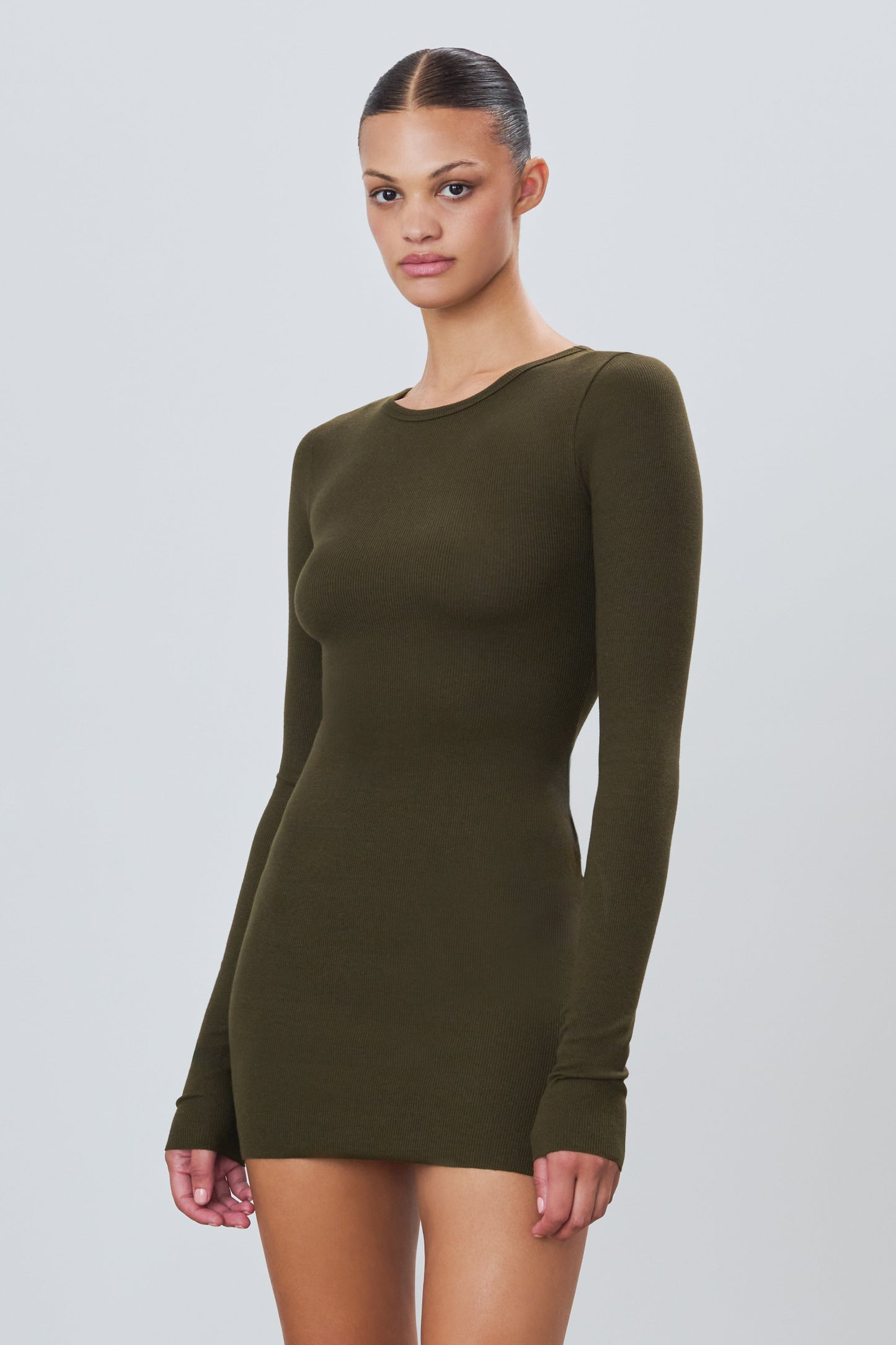 Éterne Long Sleeve crew Neck Mini Dress, Moss