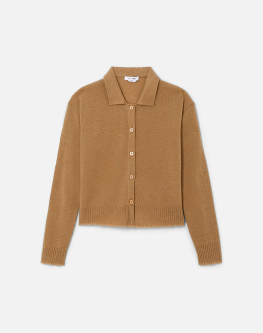 RE/DONE Loose Polo Cardigan, Toffee