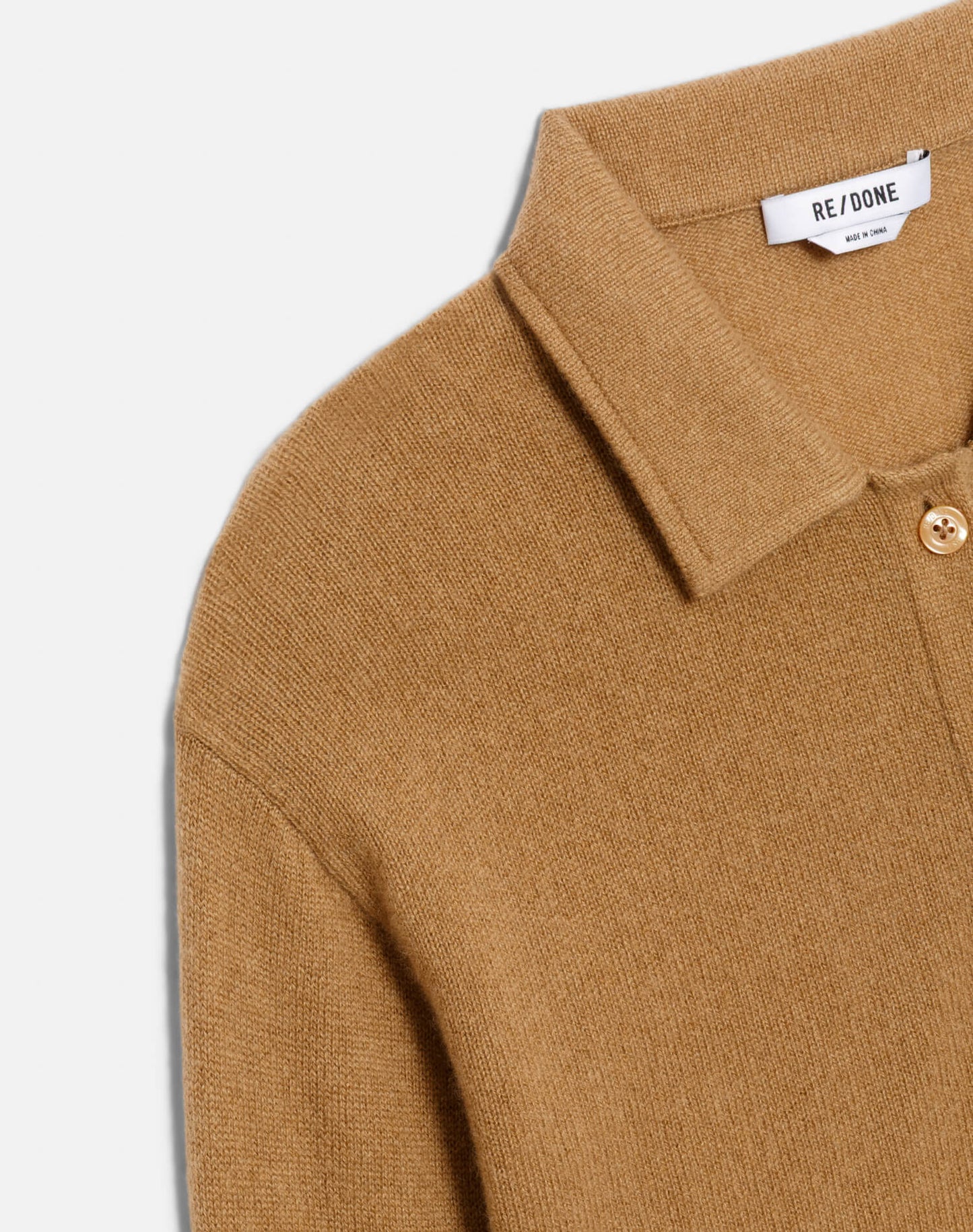 RE/DONE Loose Polo Cardigan, Toffee