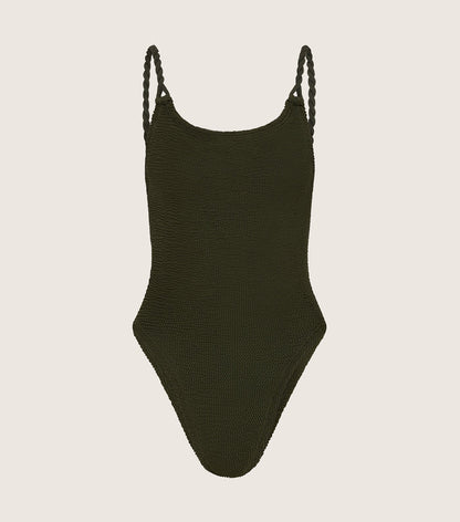 Hunza G Camille Swim, Metallic Khaki Crinkle