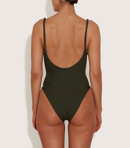 Hunza G Camille Swim, Metallic Khaki Crinkle