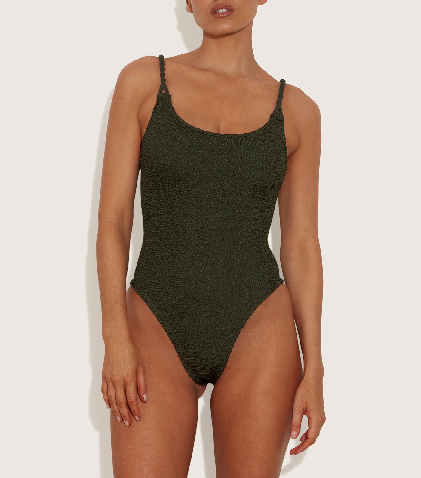 Hunza G Camille Swim, Metallic Khaki Crinkle