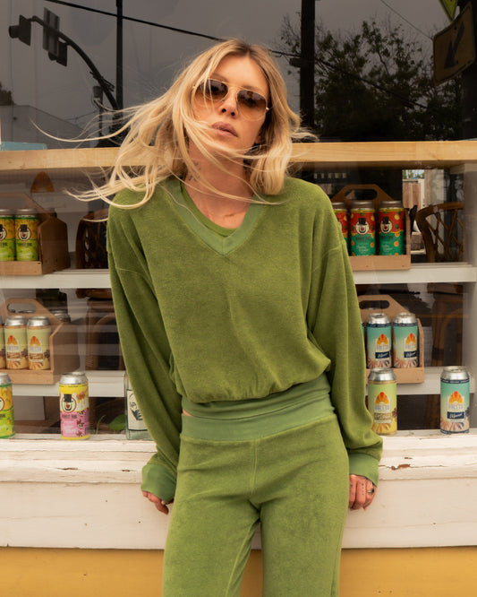 Cropped V-Neck Sweatshirt