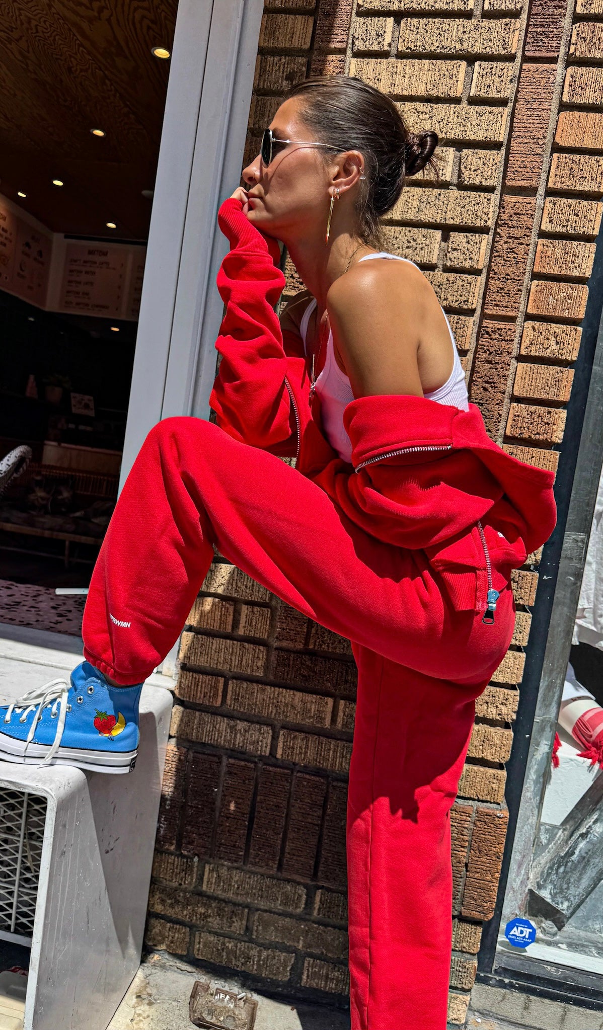 Cotton Shrunken Zip Up Hoodie | Red