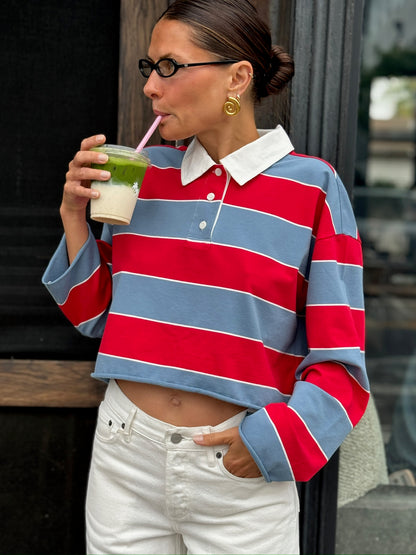 RE/DONE Cut Off Rugby Polo, Red & Blue