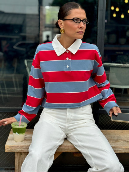 RE/DONE Cut Off Rugby Polo, Red & Blue