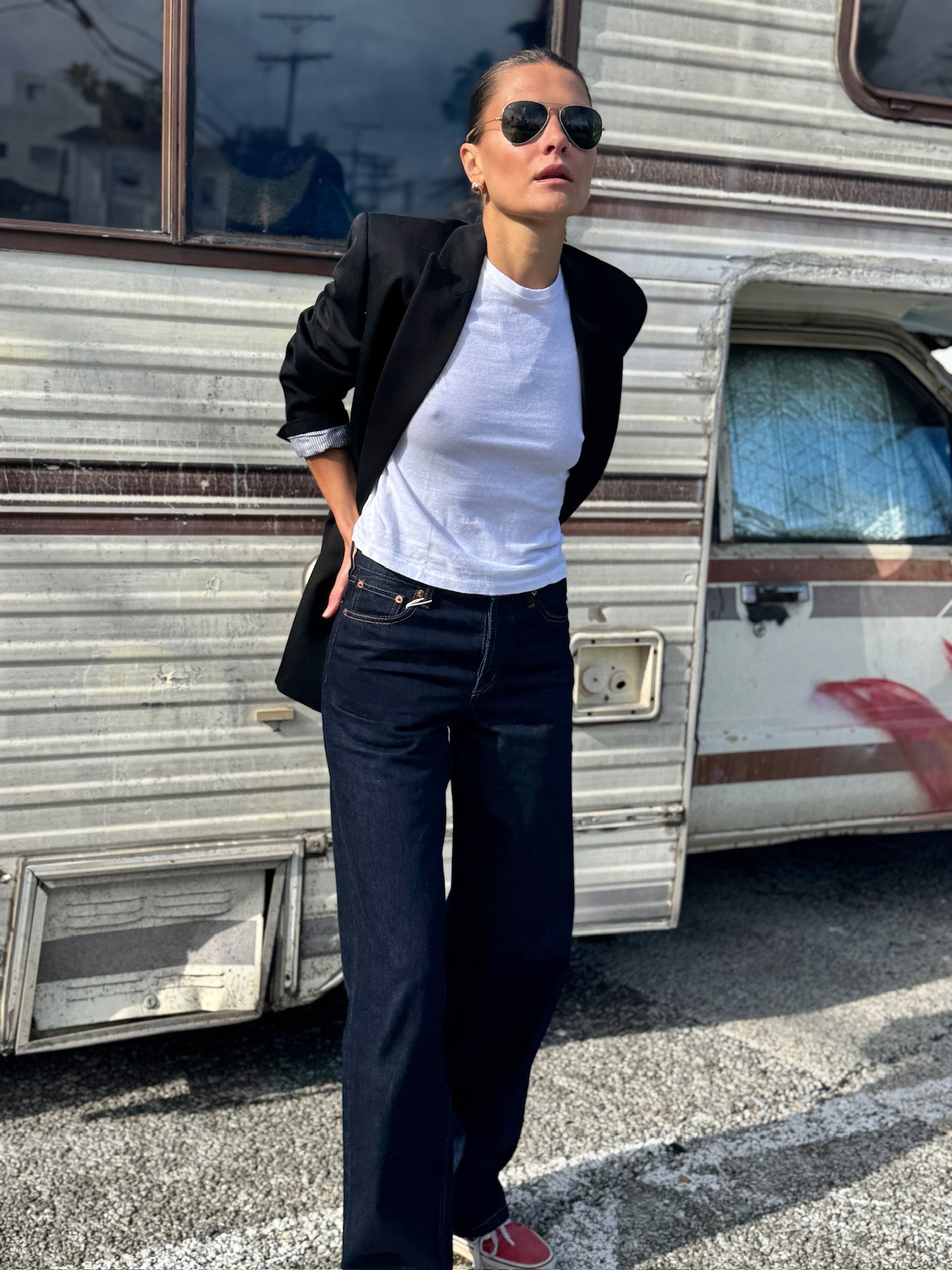 RE/DONE Double Breasted Long Blazer, Black
