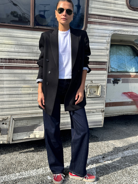 RE/DONE Double Breasted Long Blazer, Black