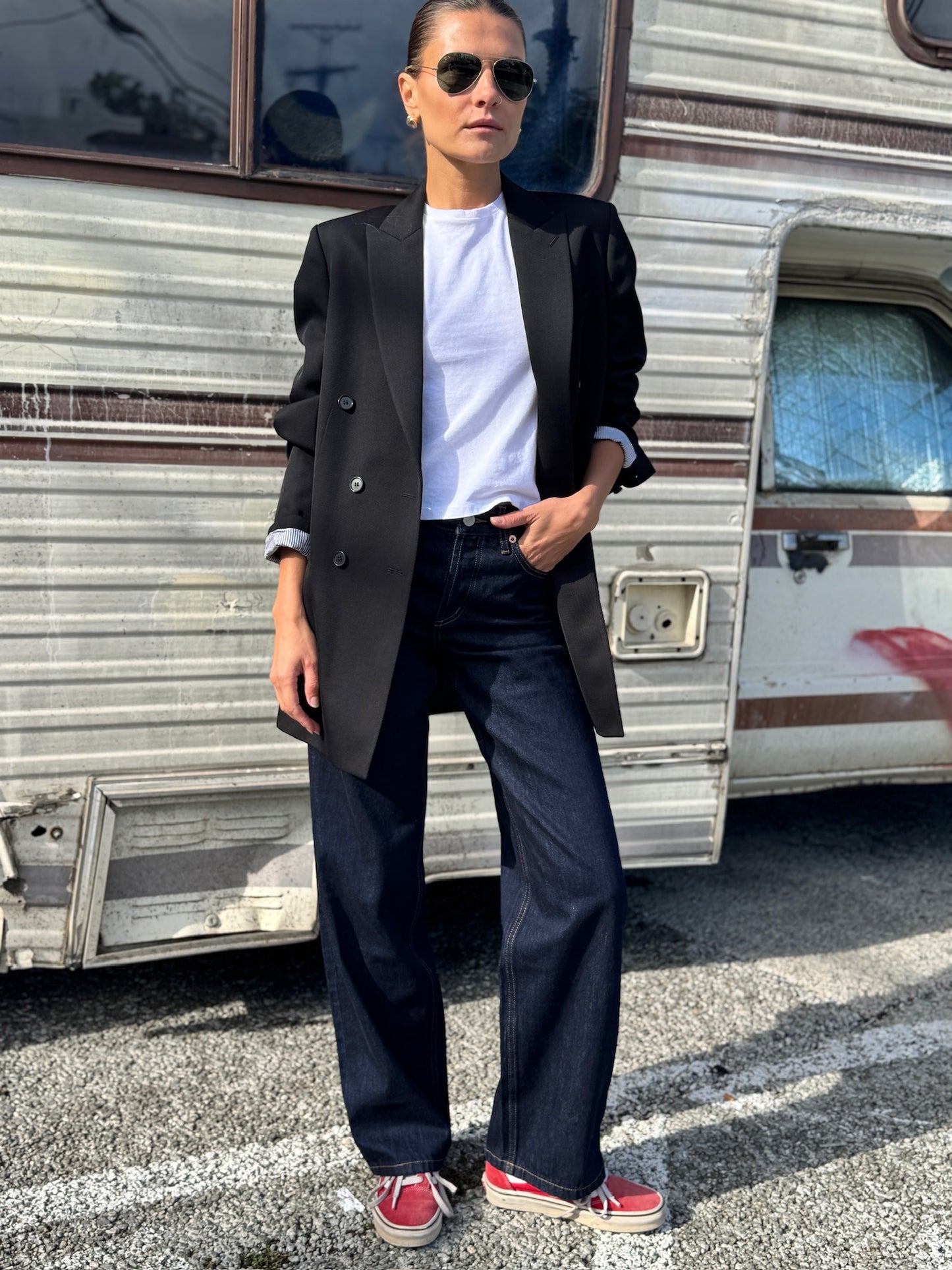 RE/DONE Double Breasted Long Blazer, Black