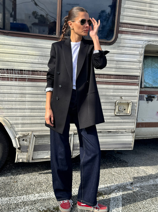 RE/DONE Double Breasted Long Blazer, Black