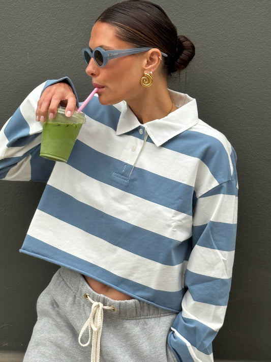 Cut Off Rugby Top | Bluebird Ivory