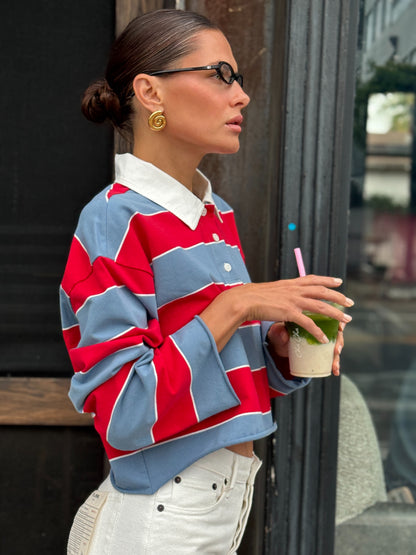 Cut Off Rugby Top | Crimson Bluebird