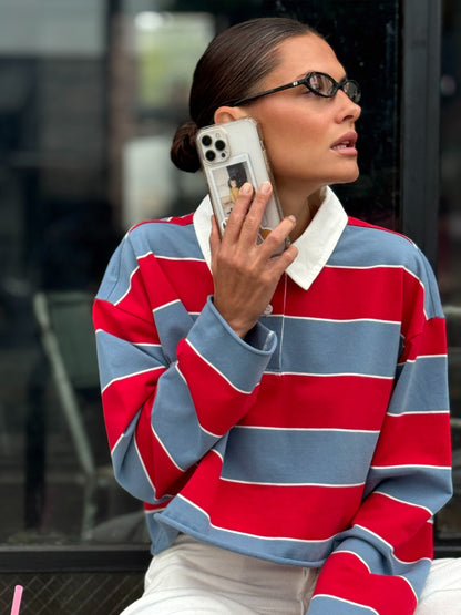 Cut Off Rugby Top | Crimson Bluebird