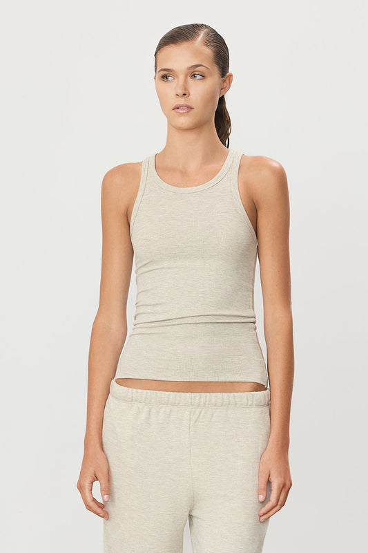 Éterne High Neck Fitted Tank, Heather Oatmeal