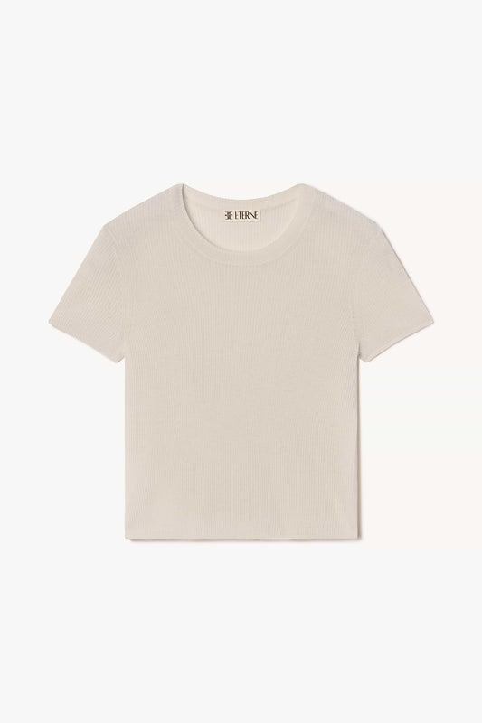 Éterne Rib Stitch Baby Tee, Cashmere, Bone