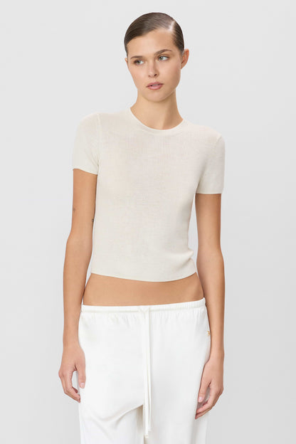 Éterne Rib Stitch Baby Tee, Cashmere, Bone