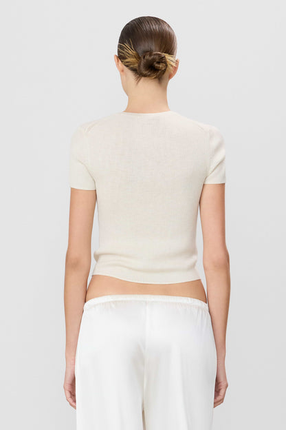Éterne Rib Stitch Baby Tee, Cashmere, Bone