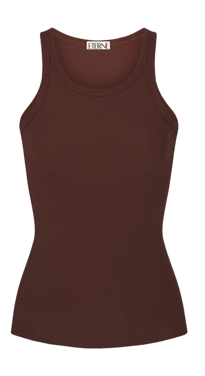 ÉTERNE High Neck Fitted Tank Chocolate