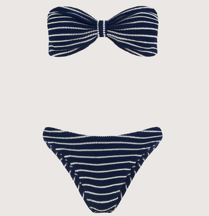 Hunza G Crinkle Bikini, Jean Bikini Navy/White Stripe