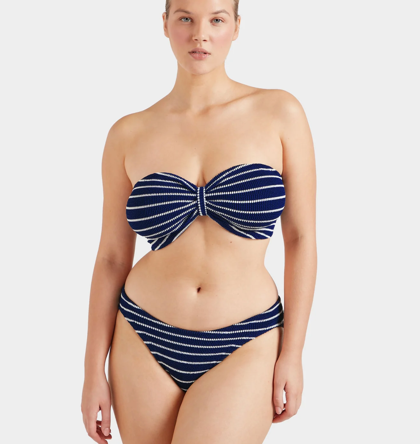Hunza G Crinkle Bikini, Jean Bikini Navy/White Stripe