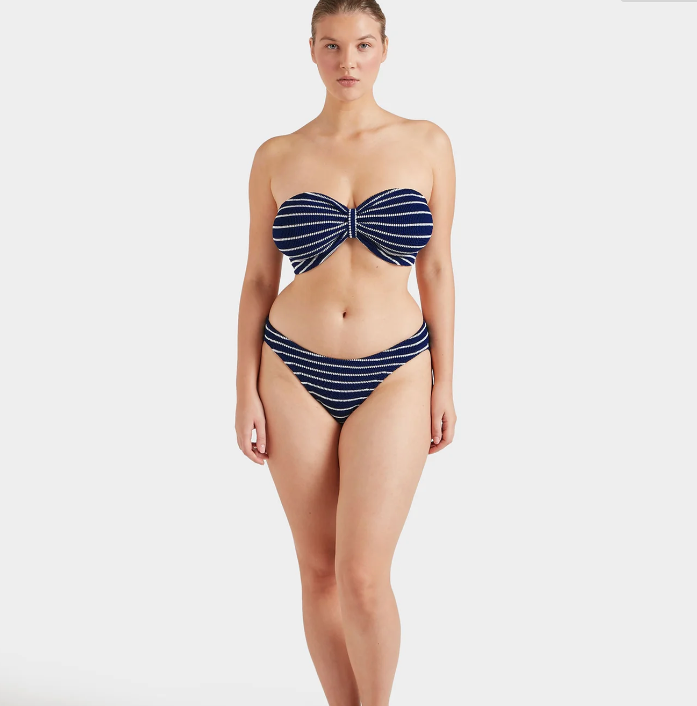 Hunza G Crinkle Bikini, Jean Bikini Navy/White Stripe