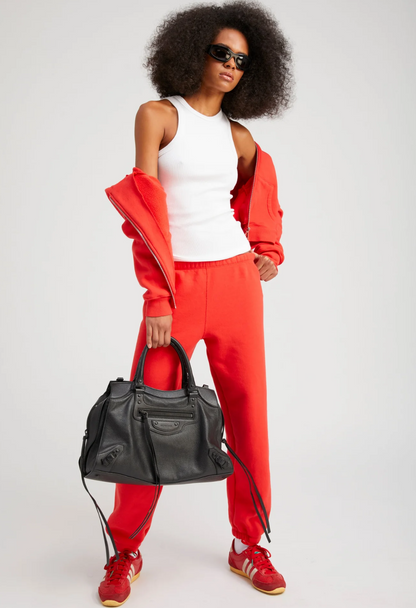 Cotton Shrunken Zip Up Hoodie | Red