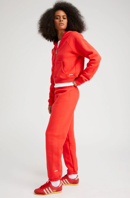 Cotton Shrunken Zip Up Hoodie | Red