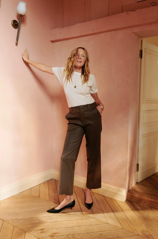 SPRWMN Truffle Leather Cropped Trousers