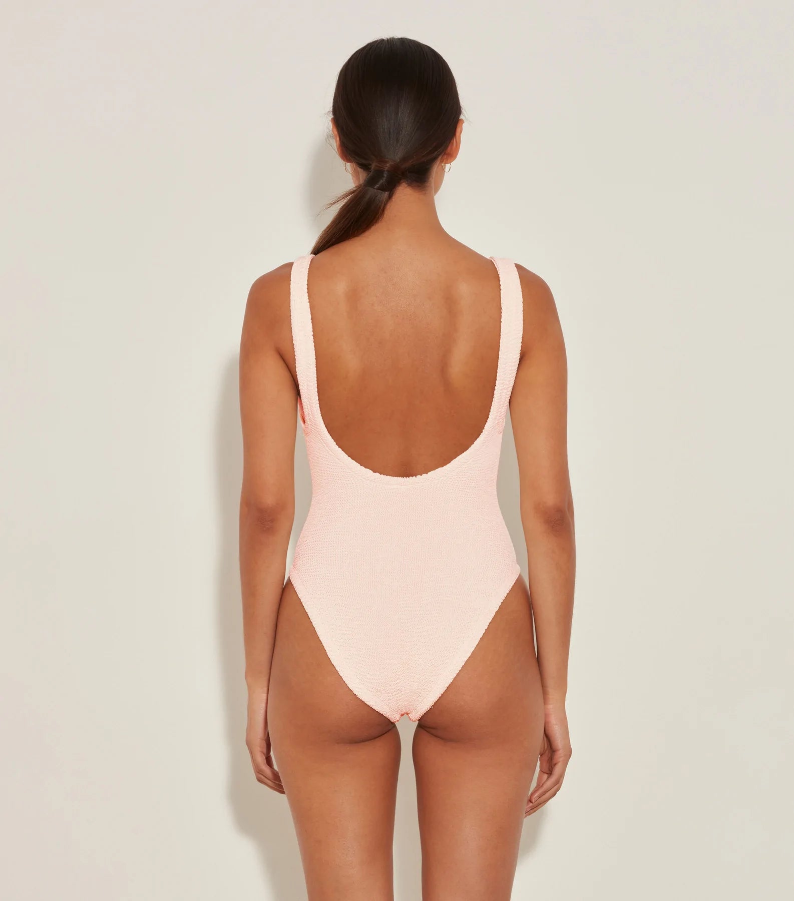 Hunza G Domino crinkle one piece swimsuit in blush Satine